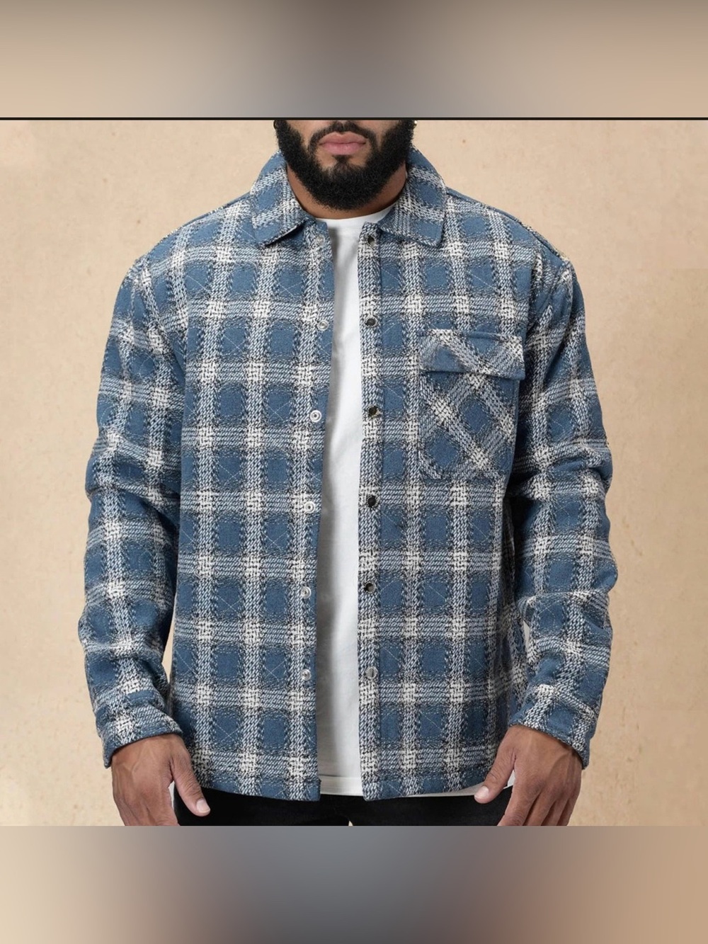 YoungLA Mens Oversized Blue/White Flannel Jacket Size Small NWT
